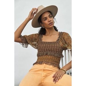 Anthropologie Caitriona Smocked Shimmer Top size 6